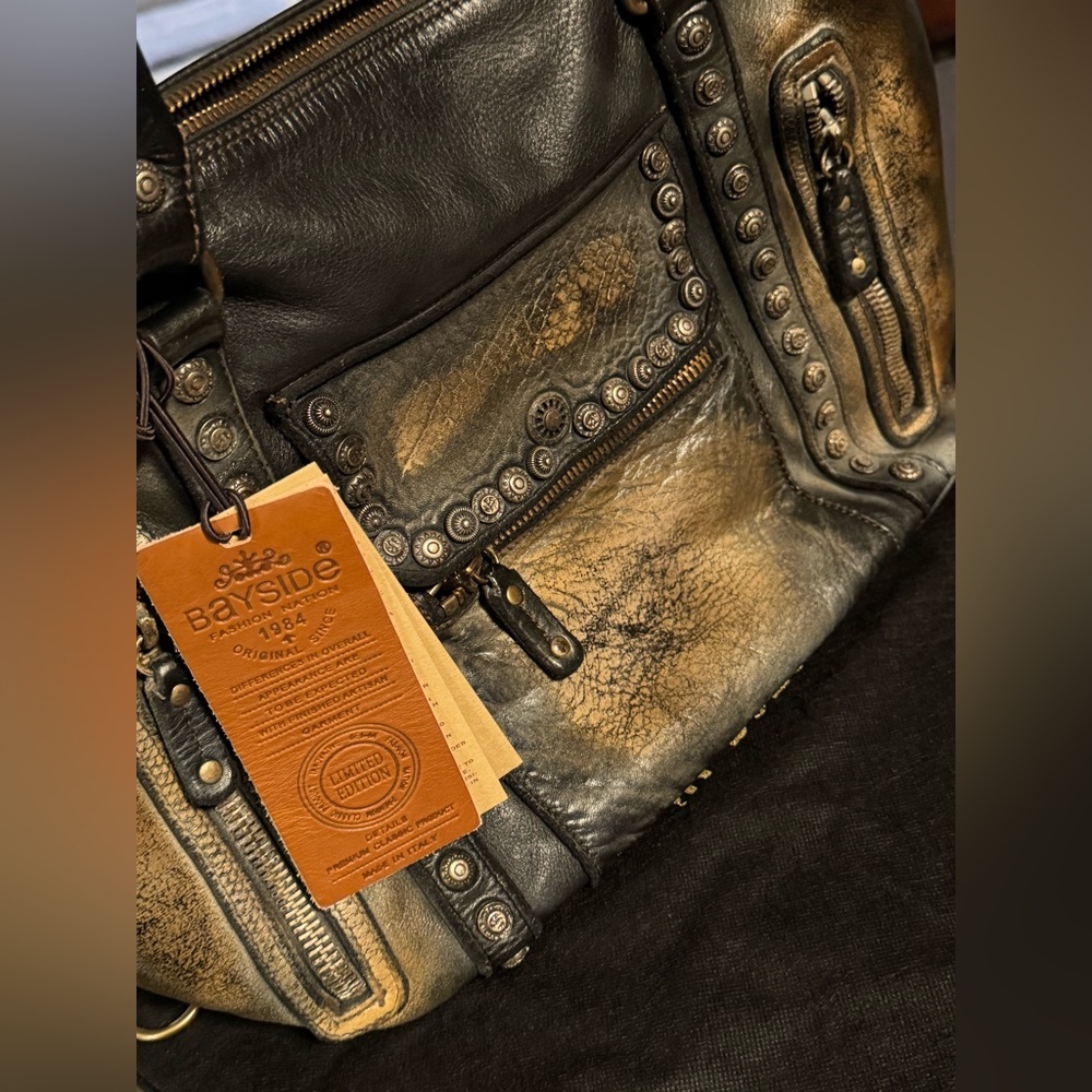 Bayside84 Motorcycle Studded Bag - Black Vintage - Picture 2 of 16